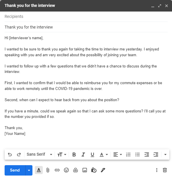 Follow Up Email After Interview